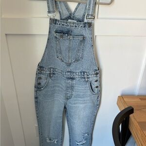 Denim Overalls with Distressed Details